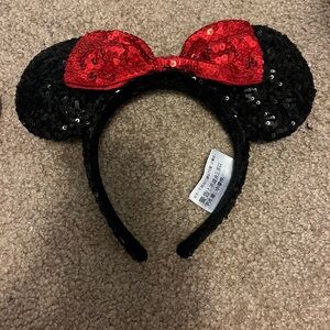 Disney Sequin Minnie Mouse Ears Headband with Red Bow